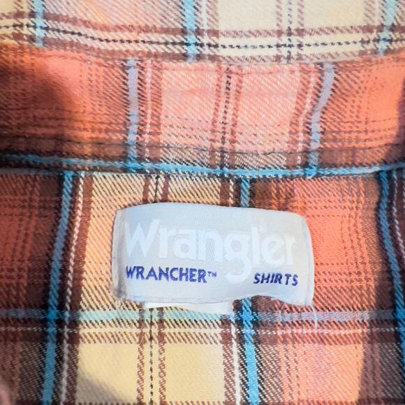 Wrangler Wrancher Flannel Shirt Men's XXL Pearl Snap Button Brick-Red Plaid West - Picture 6 of 12